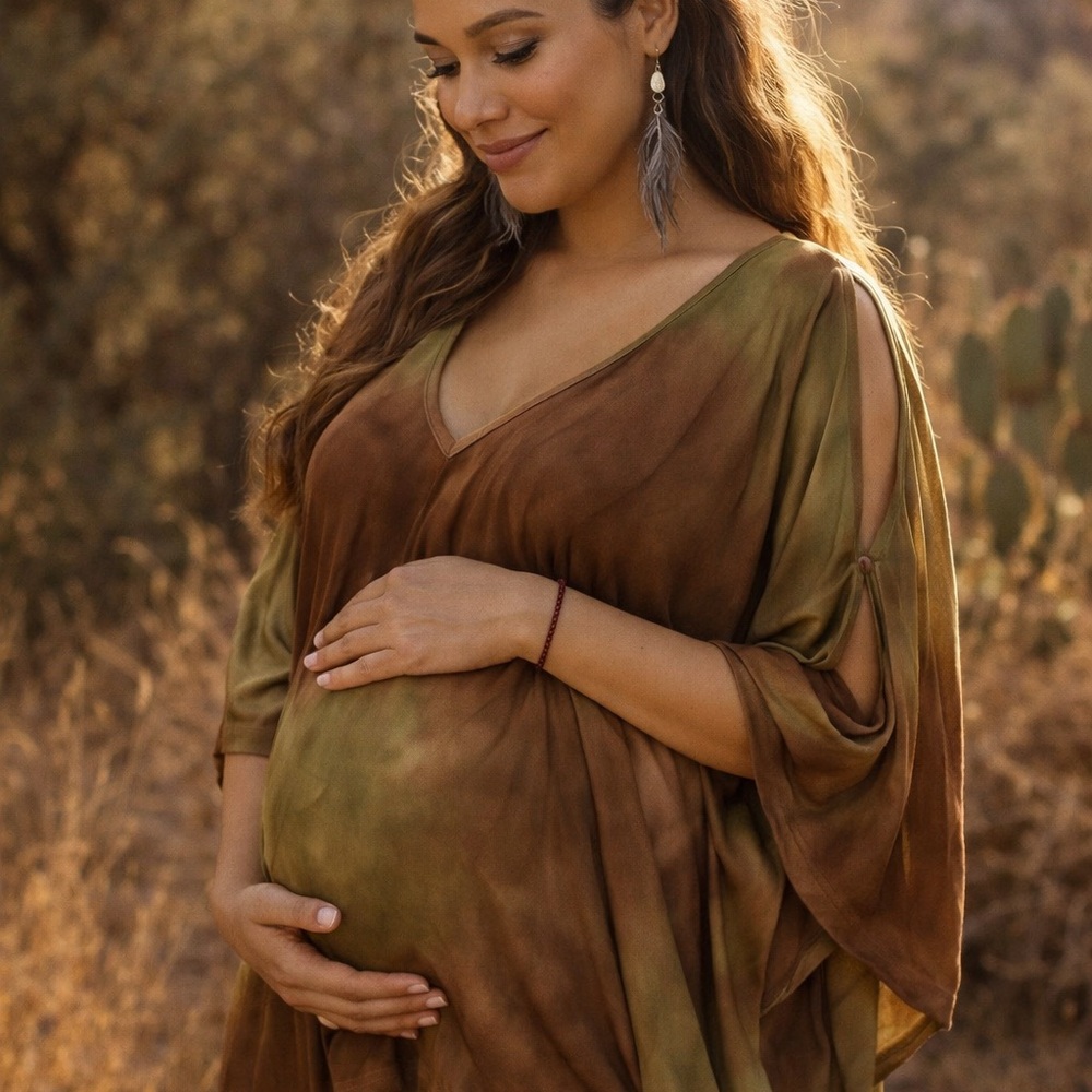 Organic Viscose Boho Kaftan Top Maternity & Postpartum Tie Dye Earth Tones M-XL - Picture 2 of 10